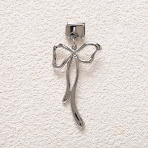 Italian style silver stainless steel modular charm with long ribbon bow pendant