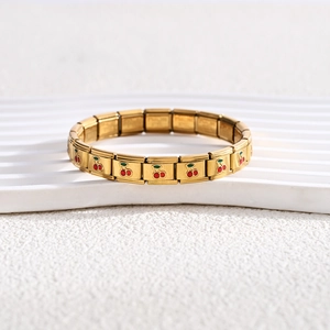 18K gold plated stainless steel Italian charm bracelet with red cherry patterns