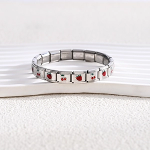 Italian style 18K gold stainless steel charm bracelet with red cherry and strawberry motifs