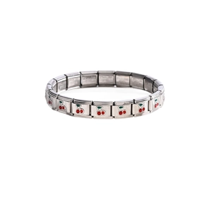 Italian charm bracelet in 18K gold stainless steel with red enamel cherry patterns