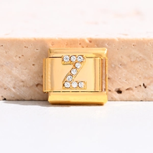 Maillon de bracelet italien doré orné d'une lettre Z incrustée de zircons cubiques