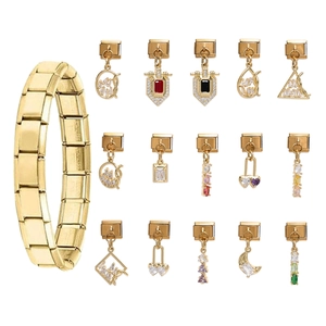 Gold Plated Stainless Steel Italian Charm Links For Bracelet DIY Rhinestone Modular Pendant Jewelry Accessory For Women