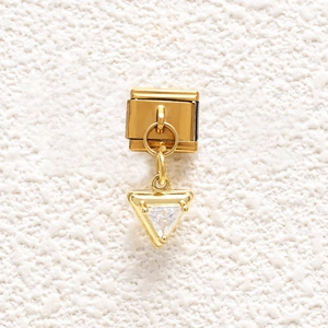 Italian charm bracelet module with gold-plated stainless steel and triangle crystal charm