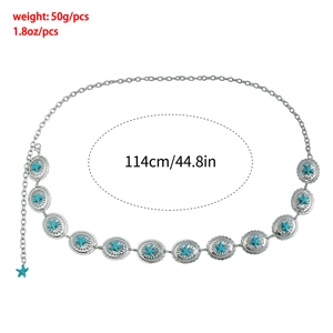 Detail view of 114cm vintage turquoise starfish metal waist chain jewelry for women