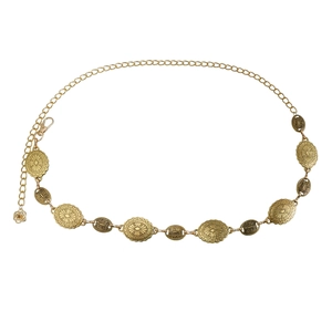Vintage gold ethnic waist chain with bohemian sun pattern metal charms and lobster clasp