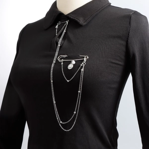 Silver Alloy Multi-layer Chain Safety Pin Brooch Sunflower Imitation Artificial Pearl Heart Pendant Punk Trendy Brooches For Women Clothing