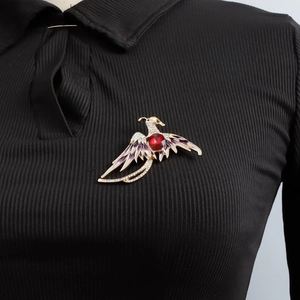 Broche Phénix en Alliage Vintage Avec Strass Rouge Émail Violet Épingles Oiseau pour Femme Costume Manteau Bijoux de Luxe
