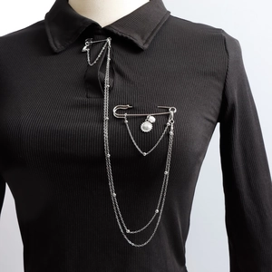 Multi-layer silver chain brooch with sunflower pendant and pearl charms for women