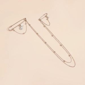 Fashion silver double pin brooch with triple chains, sunflower charm and faux pearl