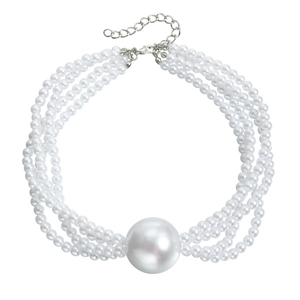 Elegant multi-layer white pearl choker necklace with a large central pearl statement piece