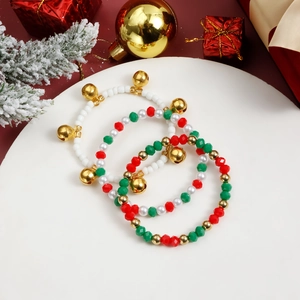 Set di 3 Braccialetti di Perline di Natale per Donna Perline di Acrilico Colorate Campane di Metallo Oro Gioielli Festivi
