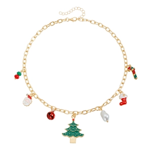 Weihnachtskette mit Weihnachtsmann, Baum, Glocke und Perlen auf Goldkette für Feste