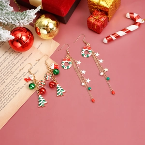 Pendientes festivos de árbol de Navidad y corona con campanas y estrellas para mujer