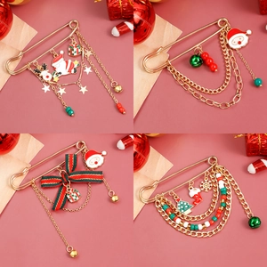 Christmas Enamel Alloy Brooch Pin For Women Kids Santa Claus Reindeer Christmas Tree Tassel Chain Bell Festive Jewelry Gift