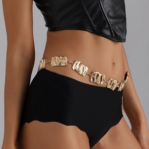 Chic gold irregular geometric pleated waist chain belt for women stylish fashion accessory