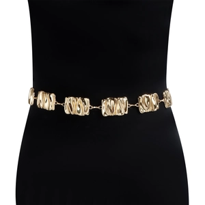 Detail of gold geometric textured metal chain belt on a mannequin with lava ripple texture
