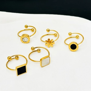 Anillo de Acero de Titanio Ajustable Estilo Francés para Mujer Chapado en Oro Números Romanos Margarita Corazón Piedra Cuadrada Zirconia Joyería