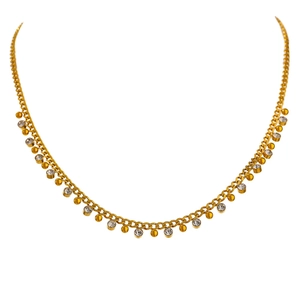 Elegant gold titanium steel necklace featuring white rhinestones and round coin pendants