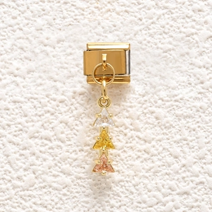 Italienisches Modul-Charm in Gold-Optik mit drei farbigen dreieckigen Edelsteinen