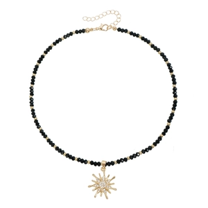 Dunkle Sonnenblume-Halskette mit schwarzen Perlen und goldener Stern-Anhänger Set