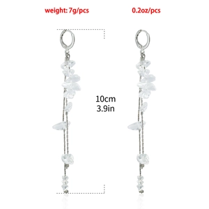 Detailed view of irregular artificial stone tassel earrings with size and weight info