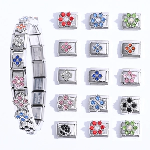 Accessorio per Bracciale Modulare Fai-da-te in Acciaio Inossidabile Italian Charm Link Fiore in Strass Saturno