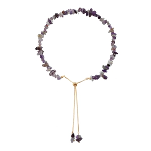 Verstelbare paarse onregelmatige amethist kralenketting met gouden metalen ketting