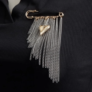 Spilla Vintage in Lega con Nappina Cuore Stella Uccello Spilla da Balia Catena in Metallo Placcato Oro Argento da Donna