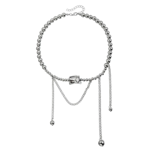 Fashion geometric silver cylinder beaded necklace with irregular metal fringe pendant