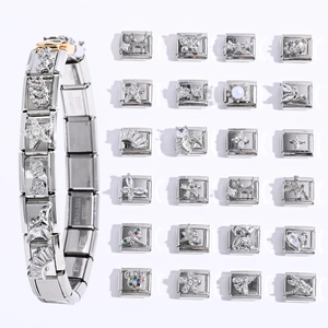 Edelstahl Italienische Charm Links DIY Modular Armband Anhänger Zirkonia Inlay Schmetterling Bär Stern Herz Schmuckzubehör
