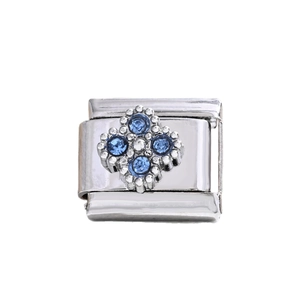 Link per bracciale modulare italiano con zirconi blu a forma di fiore in argento