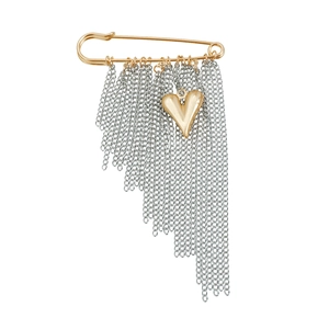 Spilla da balia chic con ciondolo a cuore dorato e catenelle in argento