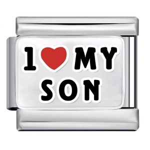 Italian charm link in stainless steel with I Love My Son design and a red heart