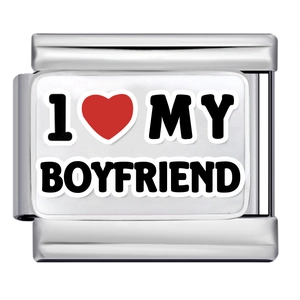 Italian charm bracelet link made of stainless steel with I Love My Boyfriend text