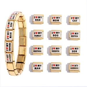 Gold Plated Stainless Steel Italian Charm Link I Love My Mom Son Sister Brother Dad Dog Modular Bracelet Jewelry Accessory