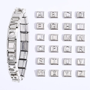 Edelstahl Italian Charm Glieder Für DIY Armband Herstellung Alphabet Buchstaben Modularer Schmuck Zubehör Silber Poliertes Finish