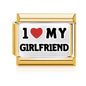 Italian Charm link in gold stainless steel with I Love My Girlfriend engraving