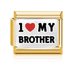Italian charm bracelet link in gold stainless steel with I Love My Brother engraving