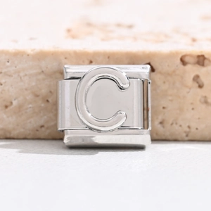 Italienisches Modul-Armband-Element aus Edelstahl mit geprägtem Buchstaben C