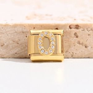 Italian charm with gold finish and sparkling zircon stones for DIY modular bracelets