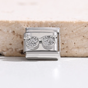 Italienischer Modul-Charm aus Edelstahl mit funkelndem Strass-Sonnenbrillen-Design