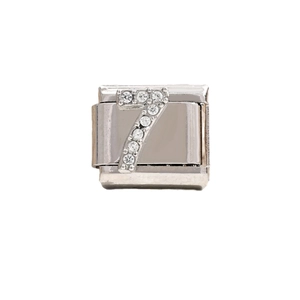 Italian style silver charm link with crystal encrusted number 7 for DIY bracelets