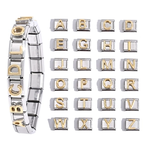 Italian Charm Bracelet Modular Link DIY Stainless Steel Alphabet Letter Gold Silver Tone Style Jewelry Accessory