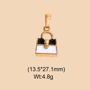 Stainless steel handbag pendant with black and white enamel details for DIY jewelry