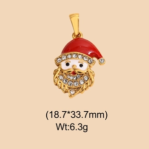 Close-up of Santa Claus pendant with red enamel and sparkling white rhinestones