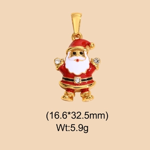 Detail view of Santa Claus pendant in gold stainless steel with red and white enamel