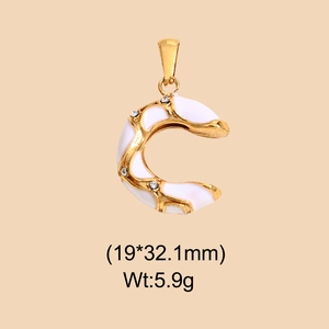 Detail of Letter C pendant with white enamel and rhinestones measuring 19 by 32 mm