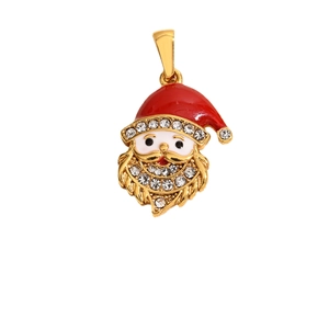 Christmas Santa Claus pendant with red enamel and sparkling rhinestones on golden steel