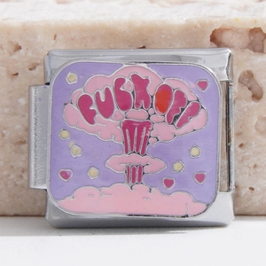Charme italien en émail violet avec nuage rose et texte Fuck Off pour bracelet DIY
