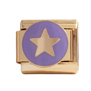 Maillon italien en acier doré avec étoile en émail violet pour bracelet personnalisable